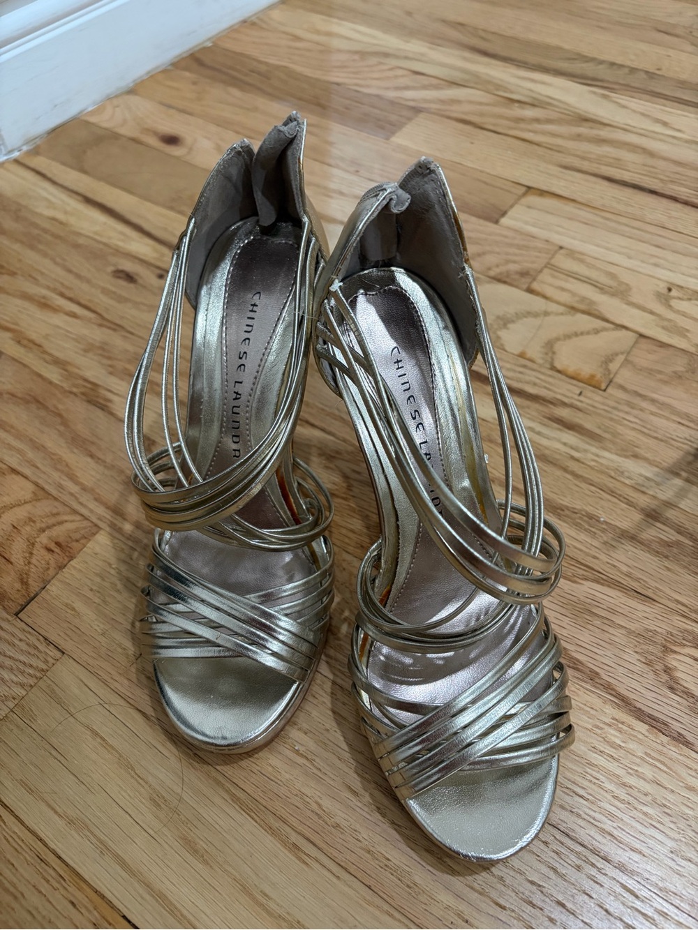 Chinese Laundry Metallic Gold Strappy High Heel Sandals
